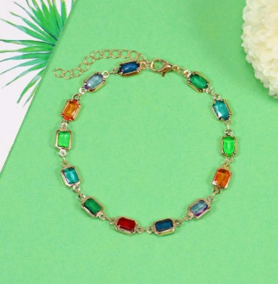 Colorful Gemstone Necklace Simple And Versatile Square Shape