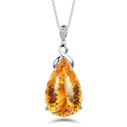 Women's Fashion Simple Imitation Natural Citrine Pendant Necklace