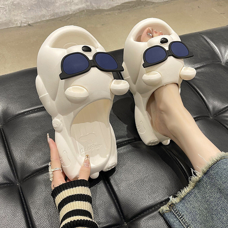 Cute Sunglasses Bear Slippers For Women, Summer Style