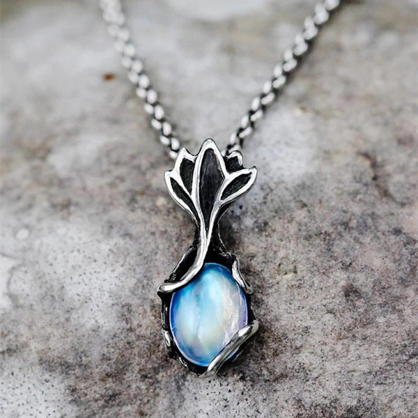 Simian Moonstone Necklace Wire Cutout Moon Pendant