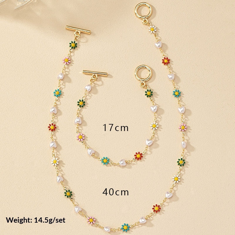 Commuter Colorful Daisy Bracelet And Necklace Set