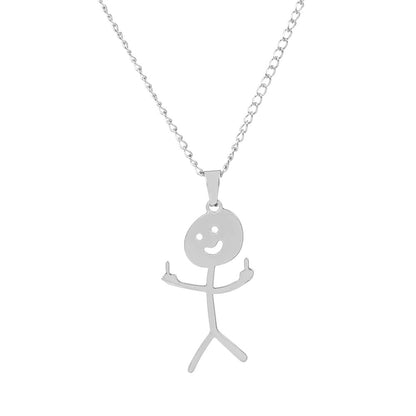 Cute Cartoon Stickman Pendant Stainless Steel Necklace