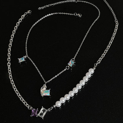 Colorful Crystals Half Love Pearl Necklace