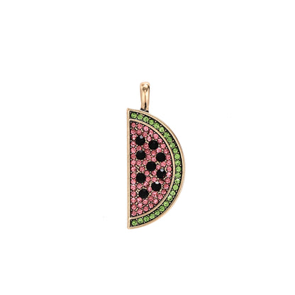 Summer Fruit Wind Watermelon Pendant Elephant Color Zircon Necklace 18K Gold