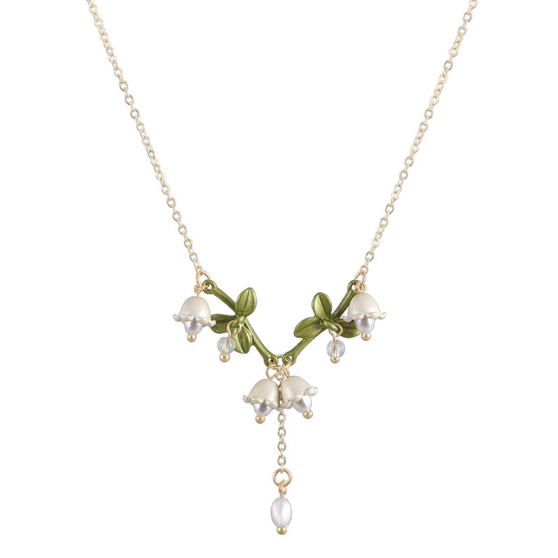 Women's Fashion Simple Bell Orchid Shape Pearl Pendant Necklace