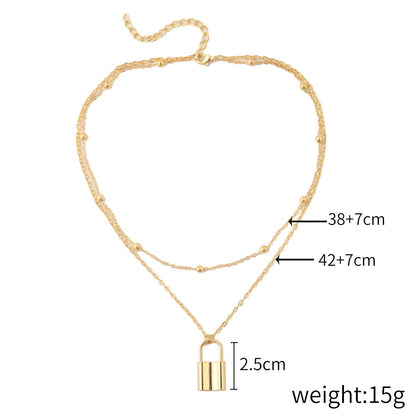Double-layer Golden Lock Heart Necklace