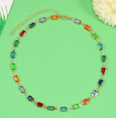Colorful Gemstone Necklace Simple And Versatile Square Shape