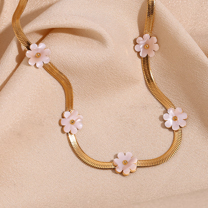 Fashion Special-interest 18K Gold Blade Chain Shell Flower Necklace