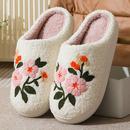 Warm Indoor Comfortable Colorful Flowers Cotton Slippers