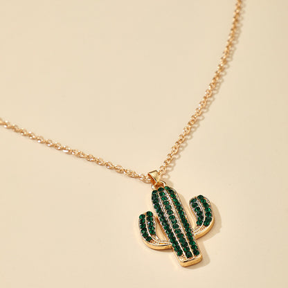 Women's Personality Simple Diamond Cactus Alloy Pendant Necklace
