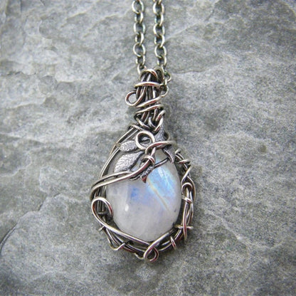 Simian Moonstone Necklace Wire Cutout Moon Pendant