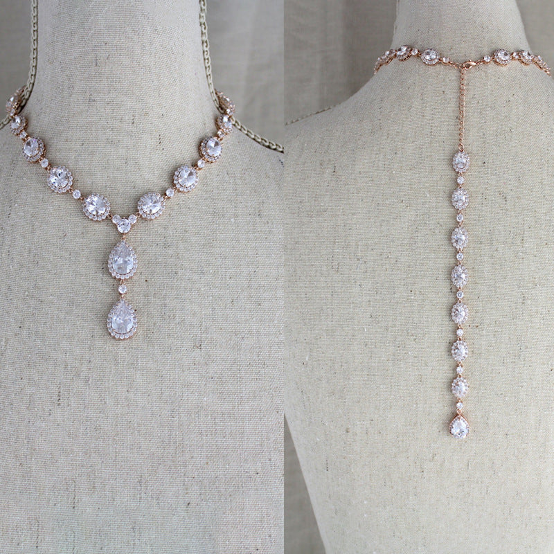 European And American Fashion Water Drop Back Crystal Necklace