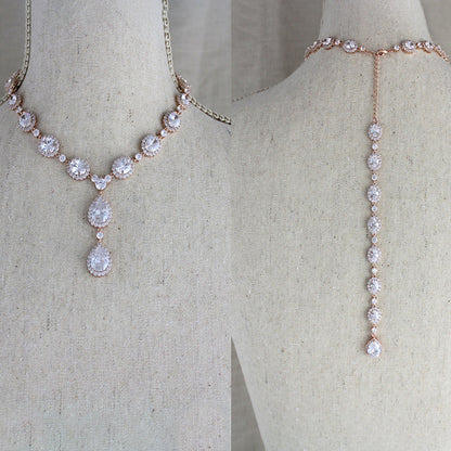European And American Fashion Water Drop Back Crystal Necklace
