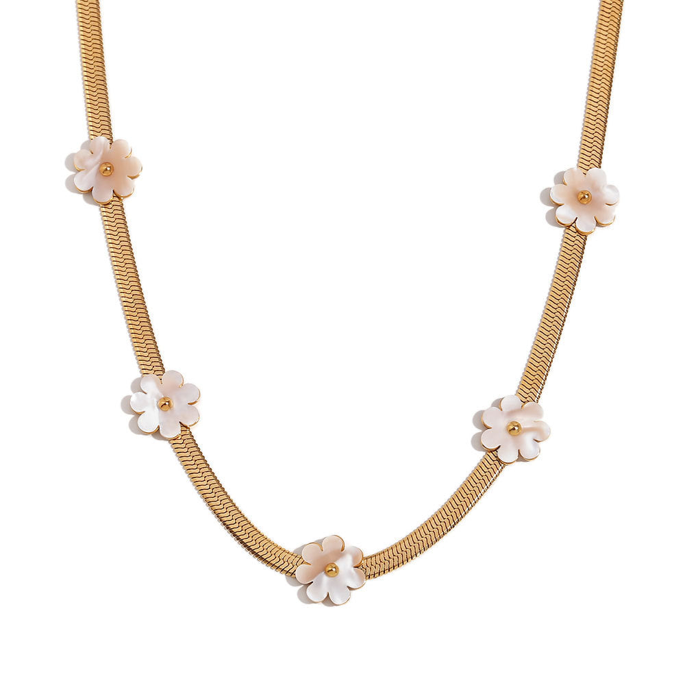 Fashion Special-interest 18K Gold Blade Chain Shell Flower Necklace