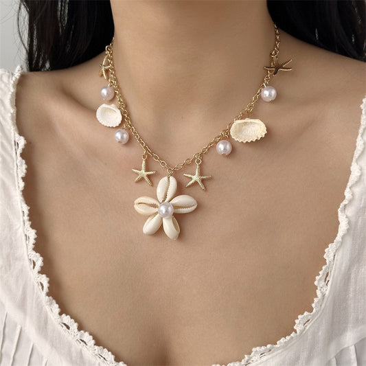 Beach Ocean Shell Double Layered Stacked Necklace