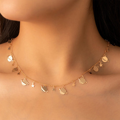 Geometric Female Collarbone Chain Planet Sun Flower Temperament