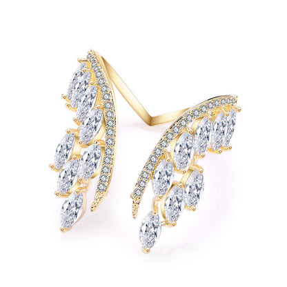 Creative Angel Wings Opening Ring Exquisite Women's Rhinestone Rings Personalized Jewelry