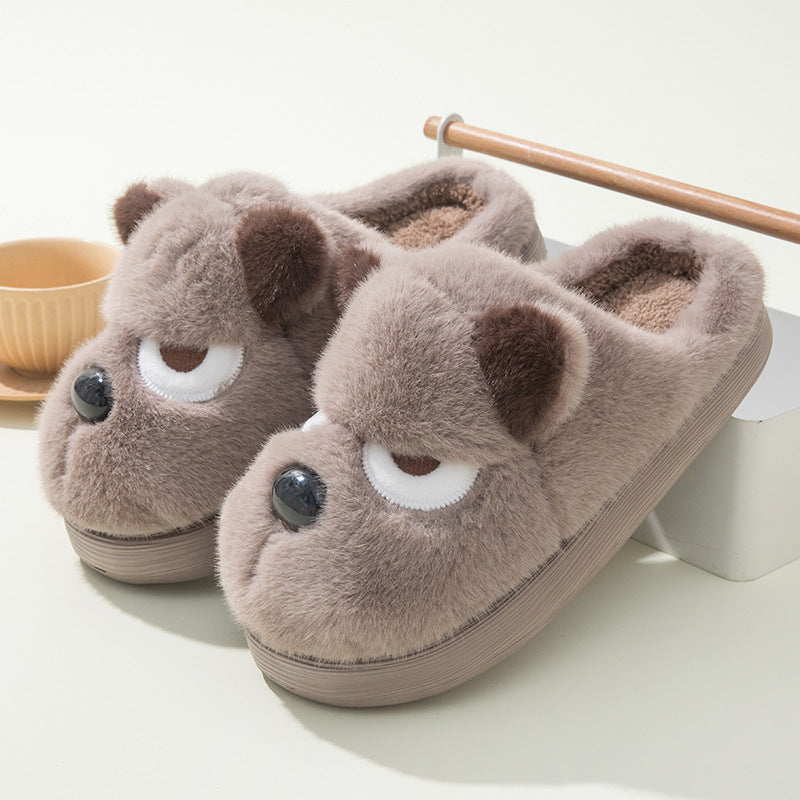 Warm And Cute Puppy Platform Non Slip Cotton Slippers