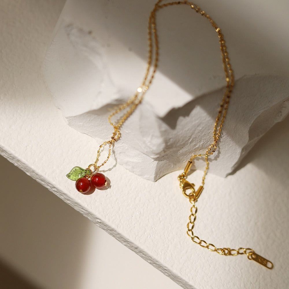Cherry Blueberry Cherry 18K Gold Titanium Steel Necklace