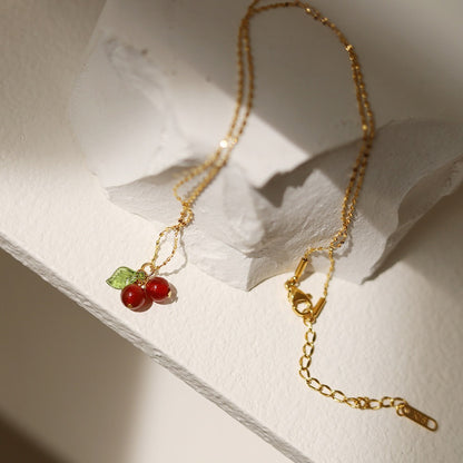 Cherry Blueberry Cherry 18K Gold Titanium Steel Necklace