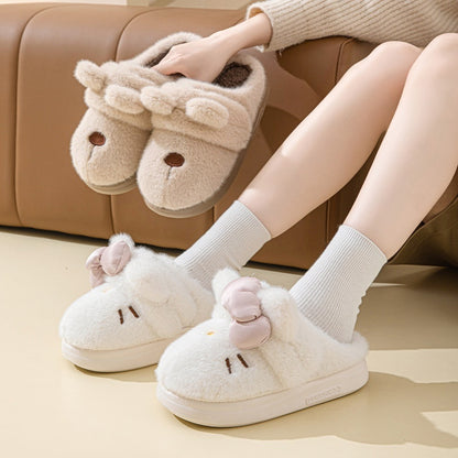 Instagram-Style Fluffy Cotton Slippers With A Cat And Bow Design For Cozy Warmth