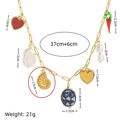 Stainless Steel Conch Ocean Style Heart-shaped Free Diy Pendant Clavicle Necklace