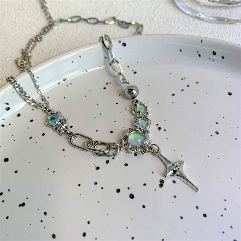 Cross Moonstone Necklace Women's Trendy Cool Collarbone Chain