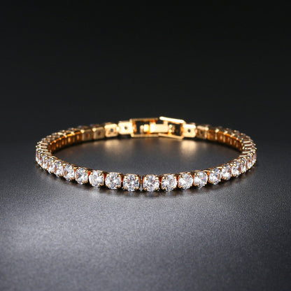 Zircon Bracelet Single Row 4mm Round Full Diamond Tennis Chain Cross-border Hip Hop Jewelry