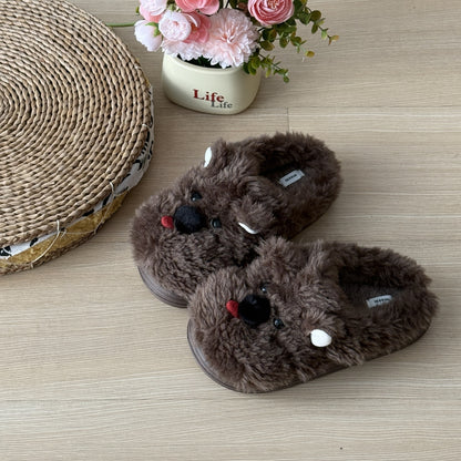 Women's Winter Plush Cartoon Puppy Cotton Slippers
