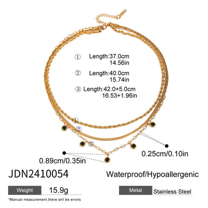 Stainless Steel Green Rhinestone Multi-layer Twin Necklace
