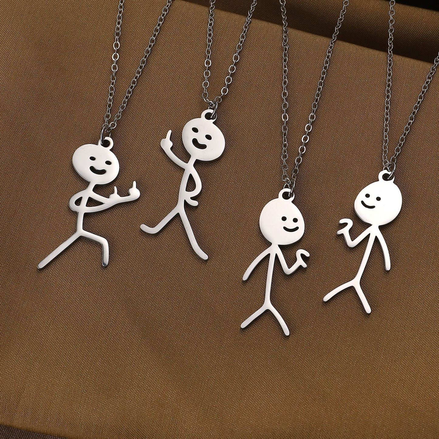 Cute Cartoon Stickman Pendant Stainless Steel Necklace