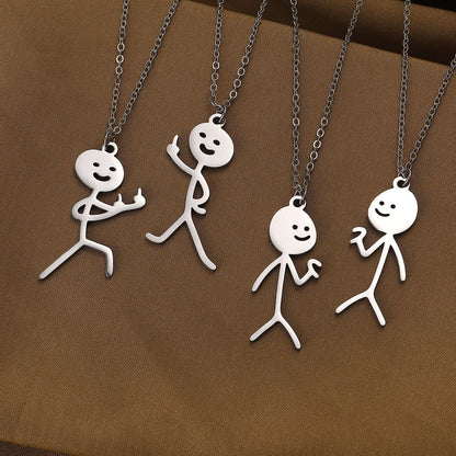 Cute Cartoon Stickman Pendant Stainless Steel Necklace