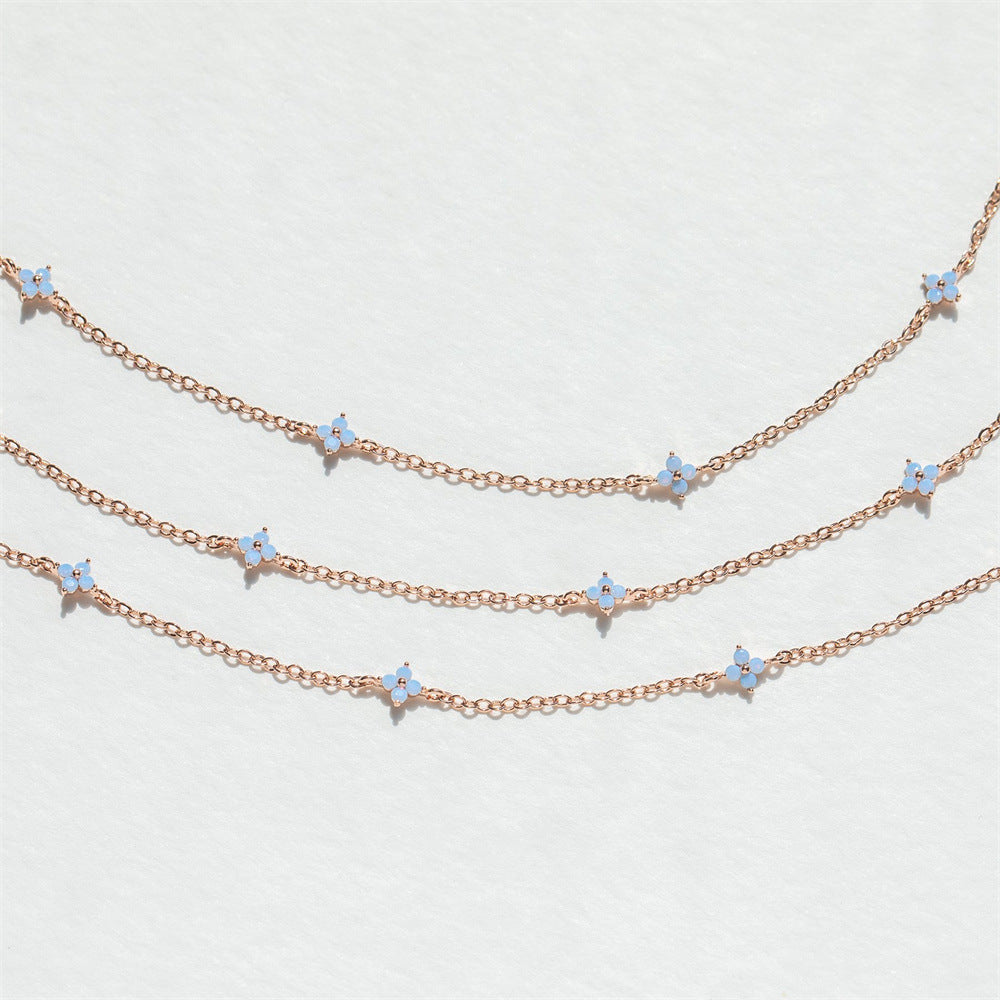 Blue Flower Necklace Copper Plated Real Gold Jewelry Niche Temperament