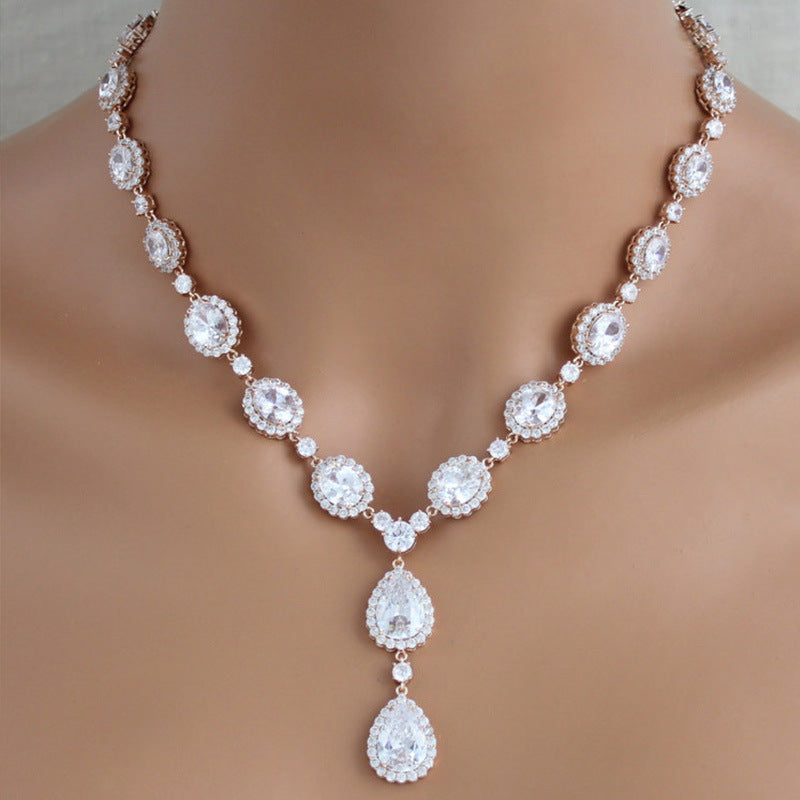 European And American Fashion Water Drop Back Crystal Necklace