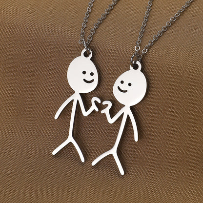 Cute Cartoon Stickman Pendant Stainless Steel Necklace