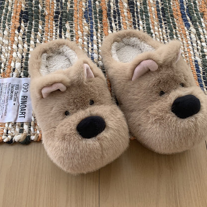 Women's Winter Plush Cartoon Puppy Cotton Slippers