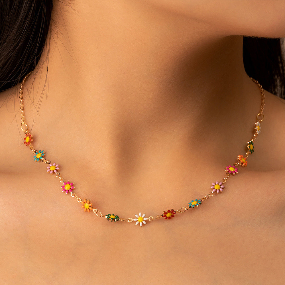 Geometric Female Collarbone Chain Planet Sun Flower Temperament