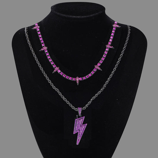 Black Panther Necklace Alloy Diamond Lightning Pendant Suit