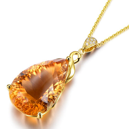 Women's Fashion Simple Imitation Natural Citrine Pendant Necklace