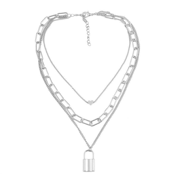 Double-layer Golden Lock Heart Necklace