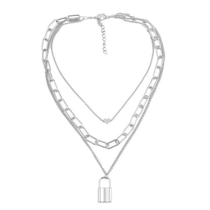 Double-layer Golden Lock Heart Necklace