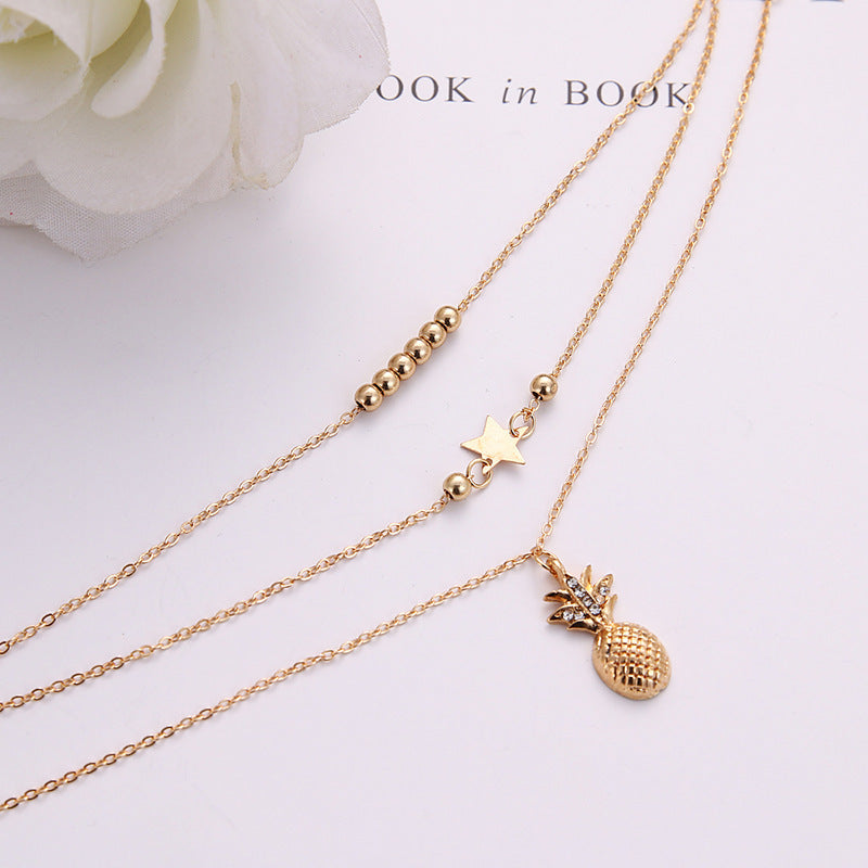 Popular XINGX Round Beads Rhinestone Pineapple Pendant Women's Beach Two-piece Anklet