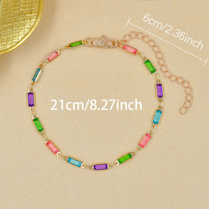Colorful Gemstone Necklace Simple And Versatile Square Shape