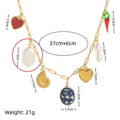 Stainless Steel Conch Ocean Style Heart-shaped Free Diy Pendant Clavicle Necklace
