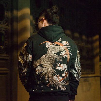 Dragon Phoenix Hooded Retro Pullover Sweater