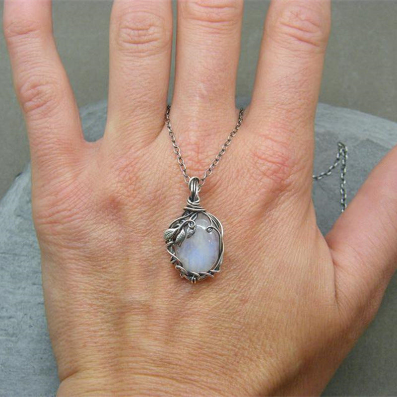 Simian Moonstone Necklace Wire Cutout Moon Pendant