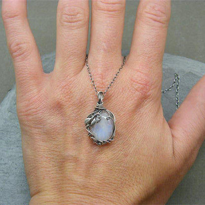 Simian Moonstone Necklace Wire Cutout Moon Pendant