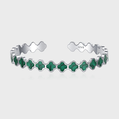 S925 Sterling Silver Four Leaf Flower Quicksand Enamel Female Adjustable Fashionable Drop Glaze Avocado Color Bracelet