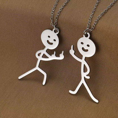 Cute Cartoon Stickman Pendant Stainless Steel Necklace