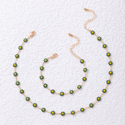 Colorful Flower Dripping Oil Bracelet And Necklace Set Ornament